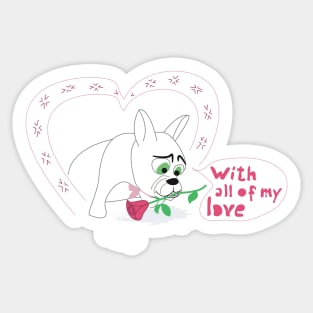 Adorable French Bulldog with a Rose Sticker